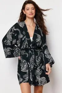 Trendyol Anthracite Leopard Patterned Viscose Woven Dressing Gown