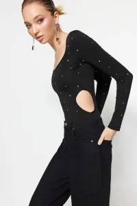Trendyol Black Knitted Body with Snap Fastener and Shiny Stones