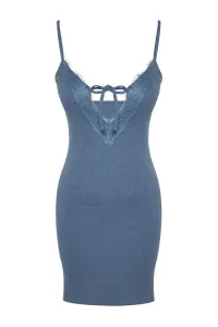 Trendyol Blue Lace Detailed Corduroy Knit Nightwear #7944105