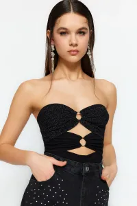 Trendyol Black Fitted Knitted Body with Shimmering Accessories and Snap fastener