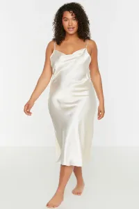 Trendyol Curve Beige Straps, Satin Woven Back Detailed Nightgown