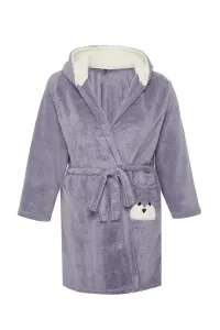 Trendyol Curve Gray Animal Figured Wellsoft Knitted Dressing Gown with Pockets