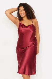 Trendyol Curve Claret Red Straps, Satin Woven Back Detailed Nightgown #5248494