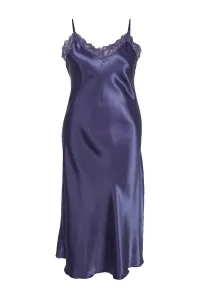 Trendyol Curve Tkaná saténová nočná košeľa s indigo čipkovým detailom