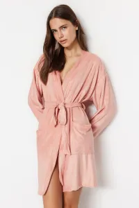 Trendyol Salmon Belted Towel Fabric Midi Knitted Dressing Gown