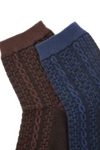 Trendyol Multicolored Braided 2-Pack Knitted Crewneck Socks