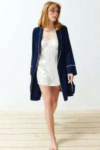 Trendyol Navy Blue Belted Piping Detailed Woven Dressing Gown