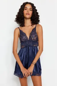 Trendyol Navy Blue Satin with Lace Detail Babydoll #8553119