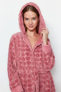 Trendyol Pink Heart Patterned Fleece Knitted Dressing Gown #7973053