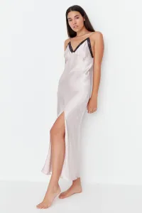 Trendyol Pink Lace and Slit Detailed Satin Woven Nightgown