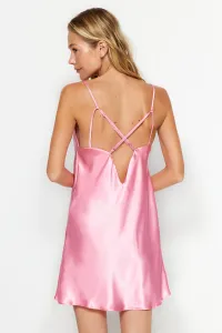 Trendyol Pink Lace-Up Collar Nightgown With Back Detailed Satin Woven