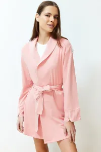 Trendyol Premium Powder Belted Modal Knitted Dressing Gown with Piping and Sleeve Detail