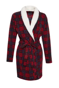 Trendyol Red Checked Fleece Knitted Dressing Gown