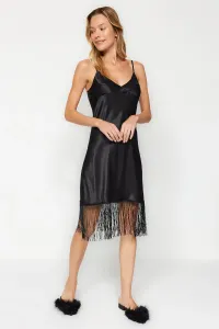 Trendyol Weave Black Satin Nightgown with Tassel Detail