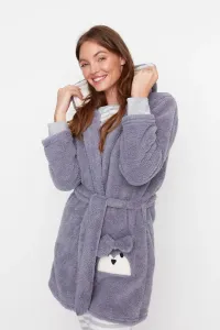 Trendyol Gray Belted Animal Figure Pocketed Wellsoft Knitted Dressing Gown