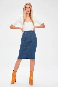 Trendyol Blue Hem Tasseled Denim Skirt