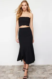 Trendyol Black Midi Pleated Stretchy Knitted Skirt