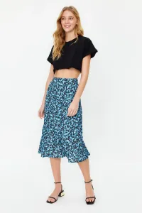 Trendyol Blue Flounce Viscose Fabric Animal Patterned Midi Woven Skirt #8841012