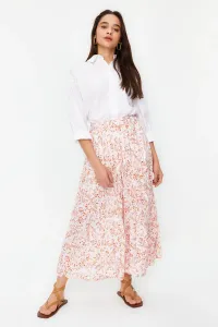 Trendyol Ecru Floral Pattern Pleated Woven Skirt with Elastic Waist #9051356