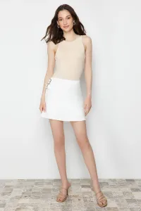 Trendyol Ecru Side Buckle Detail Woven Short Skirt