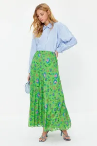 Trendyol Green Pleated Floral Pattern Lined Chiffon Woven Skirt