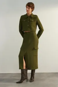 Trendyol Khaki Limited Edition High Quality Slit Detailed Midi Woven Skirt
