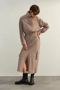 Trendyol Mink Limited Edition High Quality Slit Detailed Midi Woven Skirt