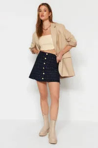 Trendyol Navy Blue Skirt Ruffled Tweed Fabric Buttoned Mini Length Woven Skirt #9206553