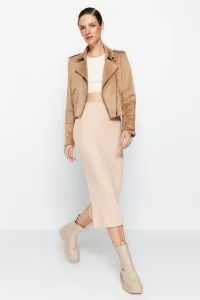 Trendyol Beige Knitted Midi Skirt With Slit Detail and Soft Touch