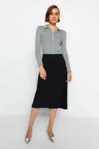 Trendyol Black Double Breasted Closed Crepe Midi Knitted Skirt