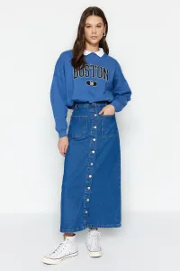 Trendyol Dark Indigo Double Pocket High Waist Denim Jeans Skirt #6953718