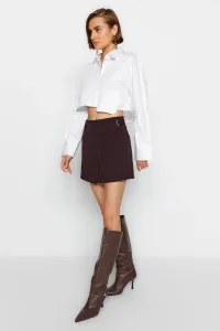 Trendyol Dark Brown Belted High Waist Mini Weave Mini Skirt #7625957