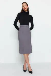 Trendyol Gray Straight Cut Slit Detailed Midi Woven Skirt #7378859