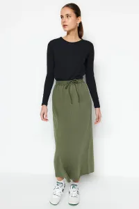 Trendyol Khaki Knitted Skirt with Stitch Detail and Elastic Waist