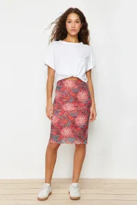 Trendyol Premium Orange Printed Tulle High Waist Lined Midi Knitted Skirt