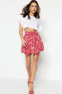 Trendyol Pink Floral Patterned Skirt With Ruffles, Normal Waist, Mini Crepe Knitted Skirt #5871026