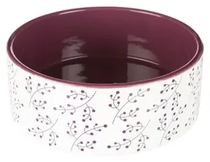 Trixie Bowl, flower motif, ceramic, 1.4 l/ř 20 cm, white/berry