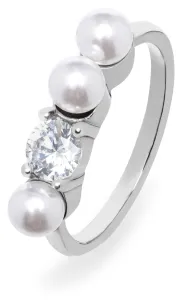 Troli Elegantný oceľový prsteň so zirkónom a perlami VEDR0341S 50 mm