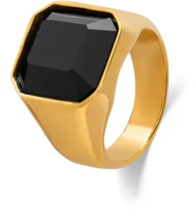 Troli Masívny pozlátený prsteň s čiernym kryštálom 67 mm