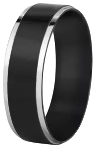 Troli Oceľový čierny prsteň so strieborným okrajom 54 mm