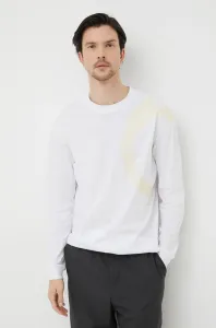 Bavlnené tričko s dlhým rukávom Trussardi biela farba, s potlačou #8612647