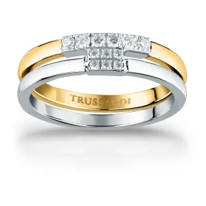 Trussardi Krásny bicolor prsteň z ocele so zirkónmi T-Logo TJAXC41 58 mm