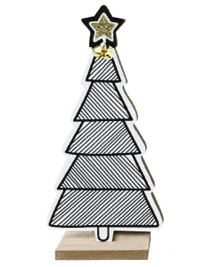 Drevená dekorácia vianočný stromček čierno-biela