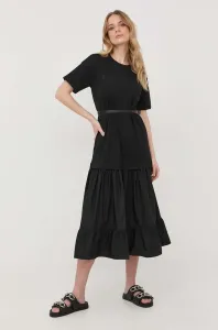 Bavlnené šaty Twinset čierna farba, midi, áčkový strih