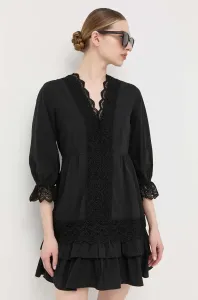 Bavlnené šaty Twinset čierna farba, mini, áčkový strih