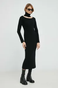 Šaty s prímesou vlny Twinset čierna farba, midi, priliehavá