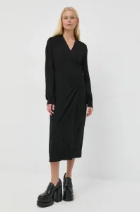 Šaty s prímesou vlny Twinset čierna farba, midi, rovný strih