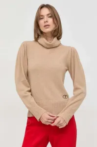 Vlnený sveter Twinset dámsky, béžová farba, tenký, s rolákom #4223902