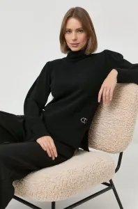 Vlnený sveter Twinset dámsky, čierna farba, tenký, s rolákom #8688183