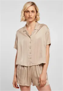 Urban Classics Ladies Viscose Satin Resort Shirt softtaupe - S